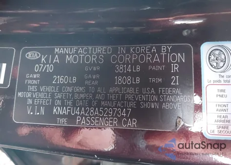 2010 Kia Forte Ex из США, поврежденный, VIN KNAFU4A28A5297347